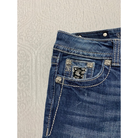 Miss Me Jeans Easy Capri Style JE5002EP34 Distressed Blue 25 Embellished Pockets - Picture 11 of 11